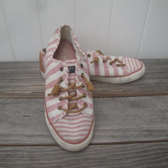 Sperry Women's Shoes Size 8.5 Boat Shoes Red White Striped Seacoast Preppy - Picture 2 of 9